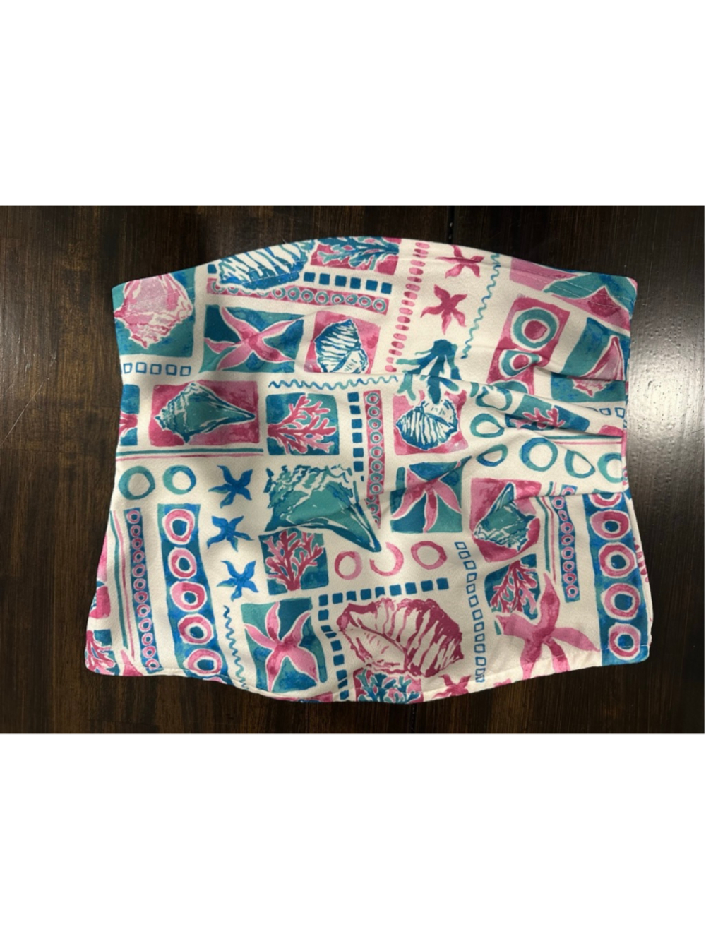 Bandeau S White Pink Teal Seashell Print